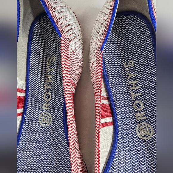 Rothy's RARE UNICORN The Point Varsity Stripe Pointed Toe Knit Woven Ballet shoe - Picture 10 of 14